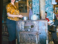 1960s Wood stove Richard made out of oil barrel. With nice oven.