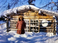 1966? Maude Cleveland in front of her house.