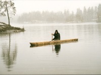 Oliver in one of the dug out canoes he made from a standing tree at Dammann's camp near Oslo Norway