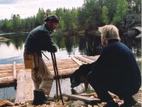 Oliver Cameron and Rein building raft, Norway