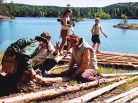 Oliver Cameron building raft in Norway
